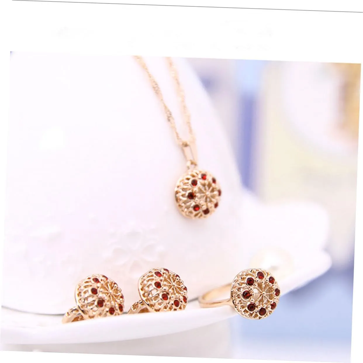 Ring Imitation Pearl Necklace Crystal Jewelry Kit Red Crimson Jewelry