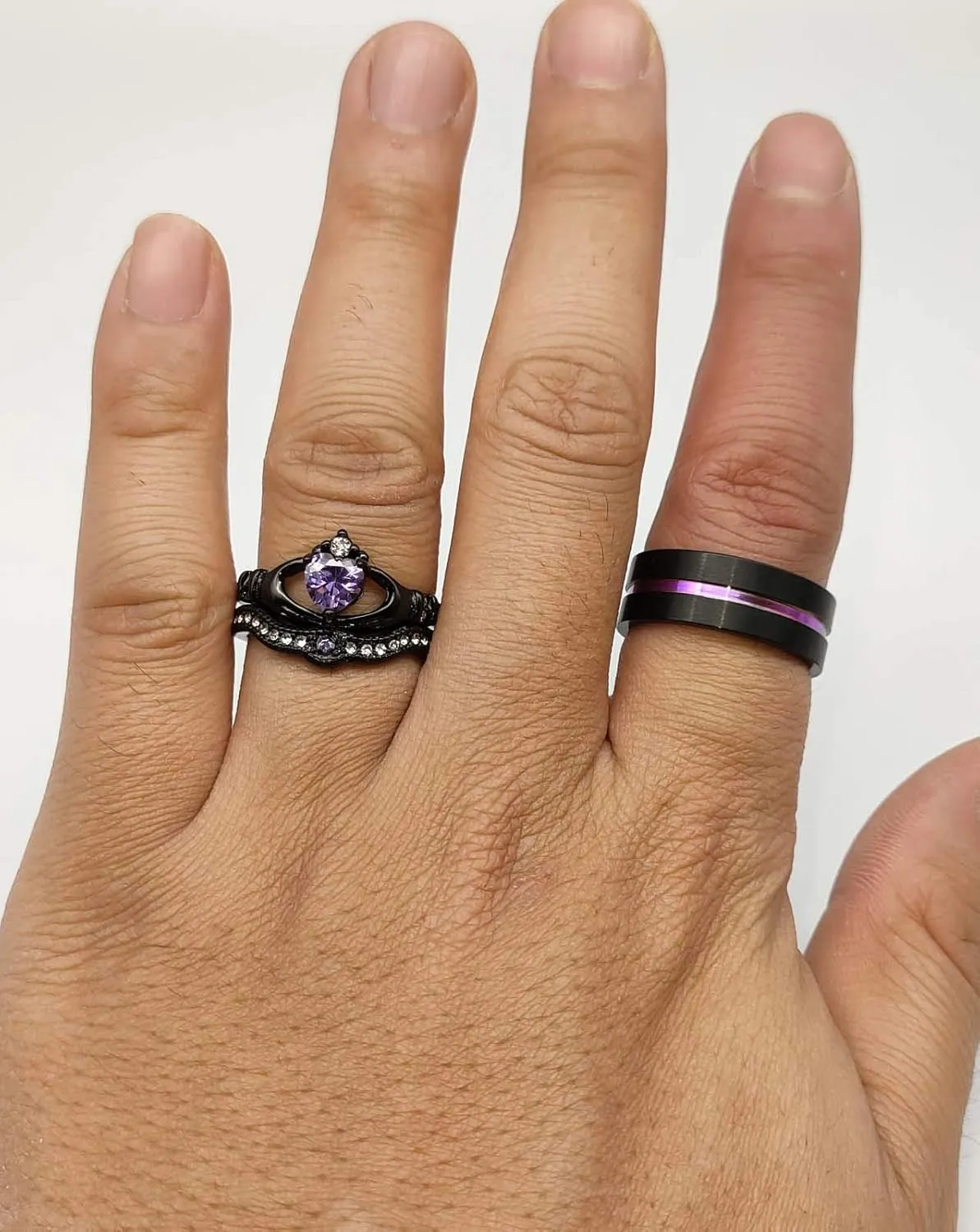 ringheart Couple Rings Black Gold Filled Heart Cut Purple Cz Womens Wedding Ring Sets Claddagh Ring Man Tungsten Wedding BandPlease Buy 2 Rings for 1 Pair