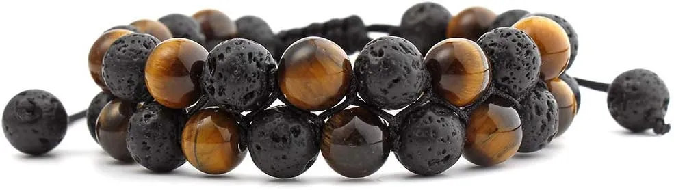 Rockyu Bracelet for Men Stylish Volcanic Stone Black Braided Bracelet Prayer Bracelet Fashion Accessory Volcanic Stone Volcanic Stone