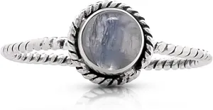 Round Labradorite Delicate 925 Sterling Silver Ring - Delicate BOHO Chic Jewelry - Fashionable and Stylish for Women with Velvet Gift Bag/Box - Made by Indian Artisans - Size 6-9