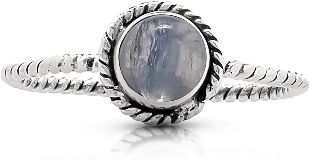Round Labradorite Delicate 925 Sterling Silver Ring - Delicate BOHO Chic Jewelry - Fashionable and Stylish for Women with Velvet Gift Bag/Box - Made by Indian Artisans - Size 6-9
