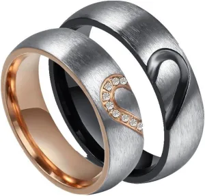 ROWAG 6MM Men Heart Shape Titanium Stainless Steel Couple Wedding Rings for Him and Her Women Cubic Zirconia CZ Inlaid Promise Engagement Bands,Men Size 10