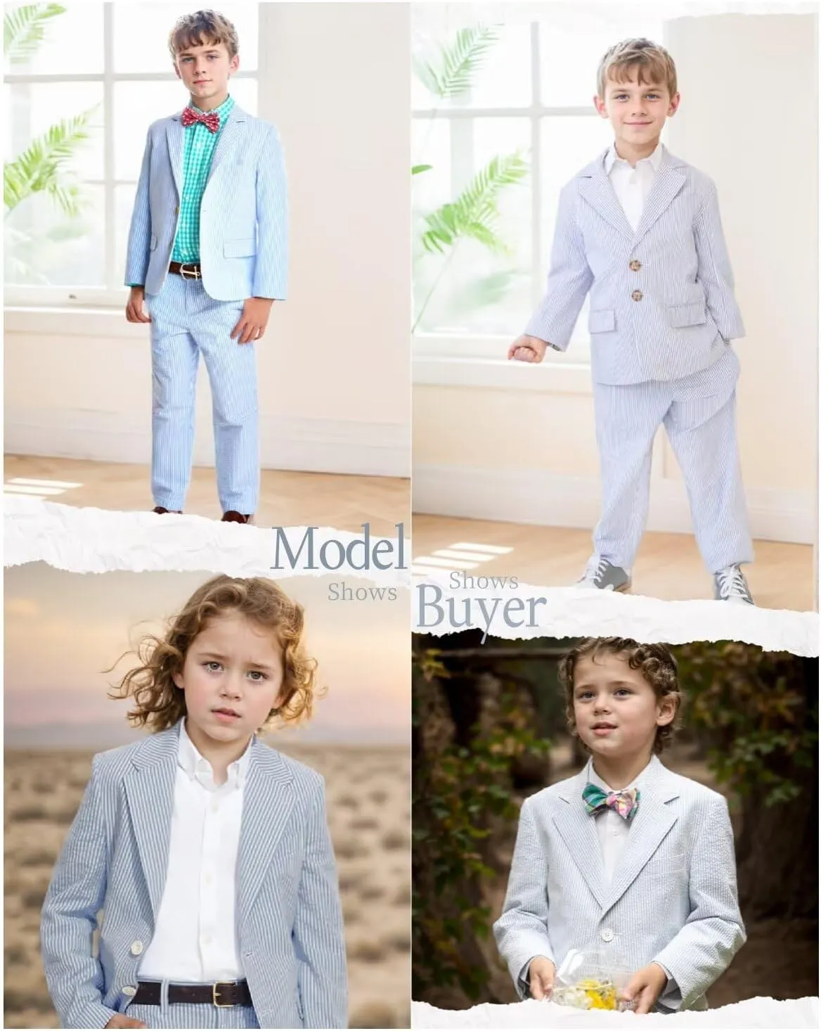 ROZU Boys Seersucker Blazer Lightweight Breathable Jacket Casual Stylish Summer Sport Coat for Wedding Travel