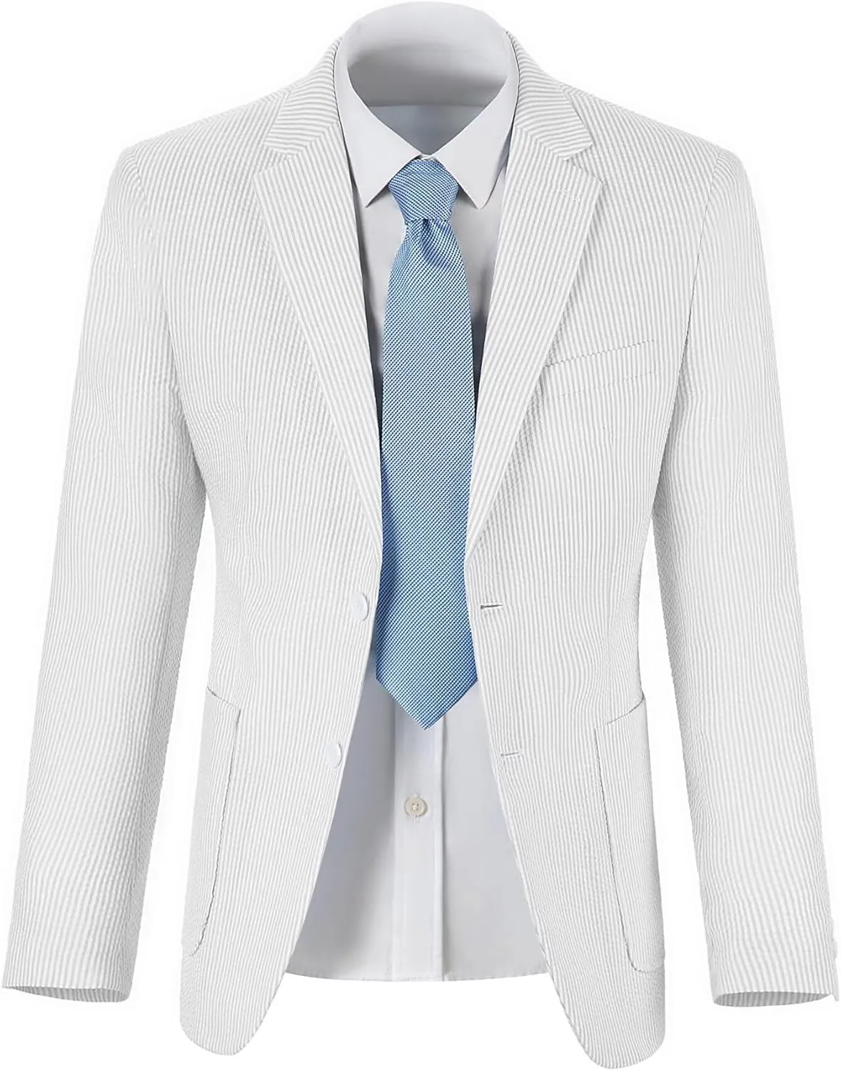 ROZU Boys Seersucker Blazer Lightweight Breathable Jacket Casual Stylish Summer Sport Coat for Wedding Travel