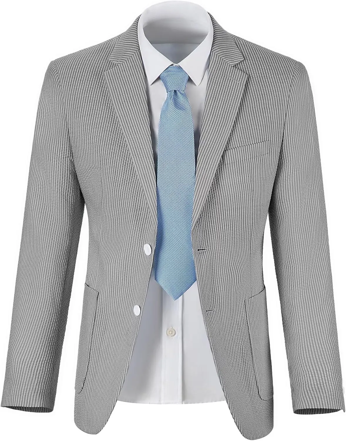 ROZU Boys Seersucker Blazer Lightweight Breathable Jacket Casual Stylish Summer Sport Coat for Wedding Travel