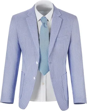 ROZU Boys Seersucker Blazer Lightweight Breathable Jacket Casual Stylish Summer Sport Coat for Wedding Travel