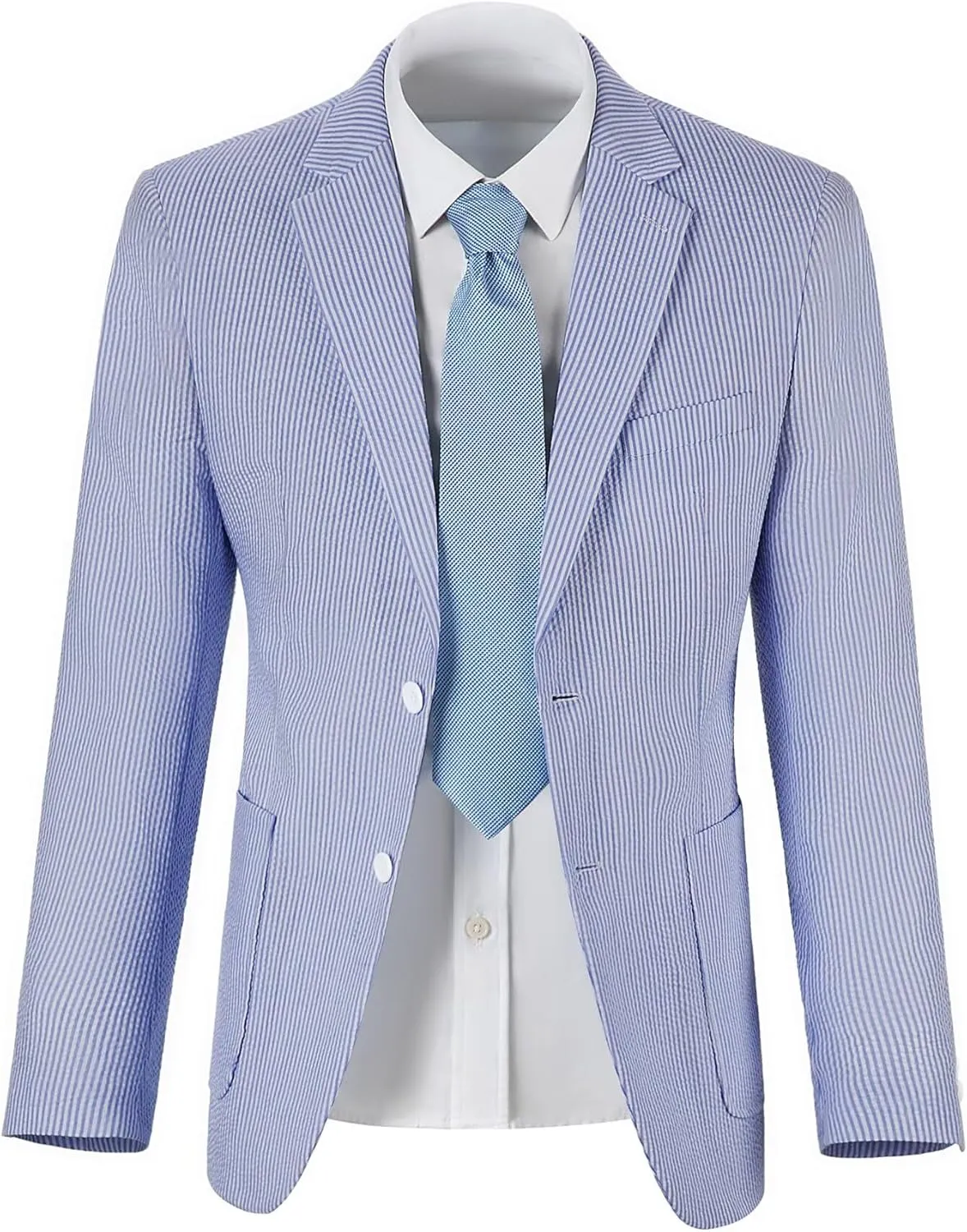 ROZU Boys Seersucker Blazer Lightweight Breathable Jacket Casual Stylish Summer Sport Coat for Wedding Travel