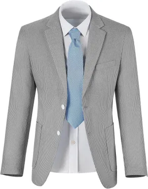 ROZU Boys Seersucker Blazer Lightweight Breathable Jacket Casual Stylish Summer Sport Coat for Wedding Travel