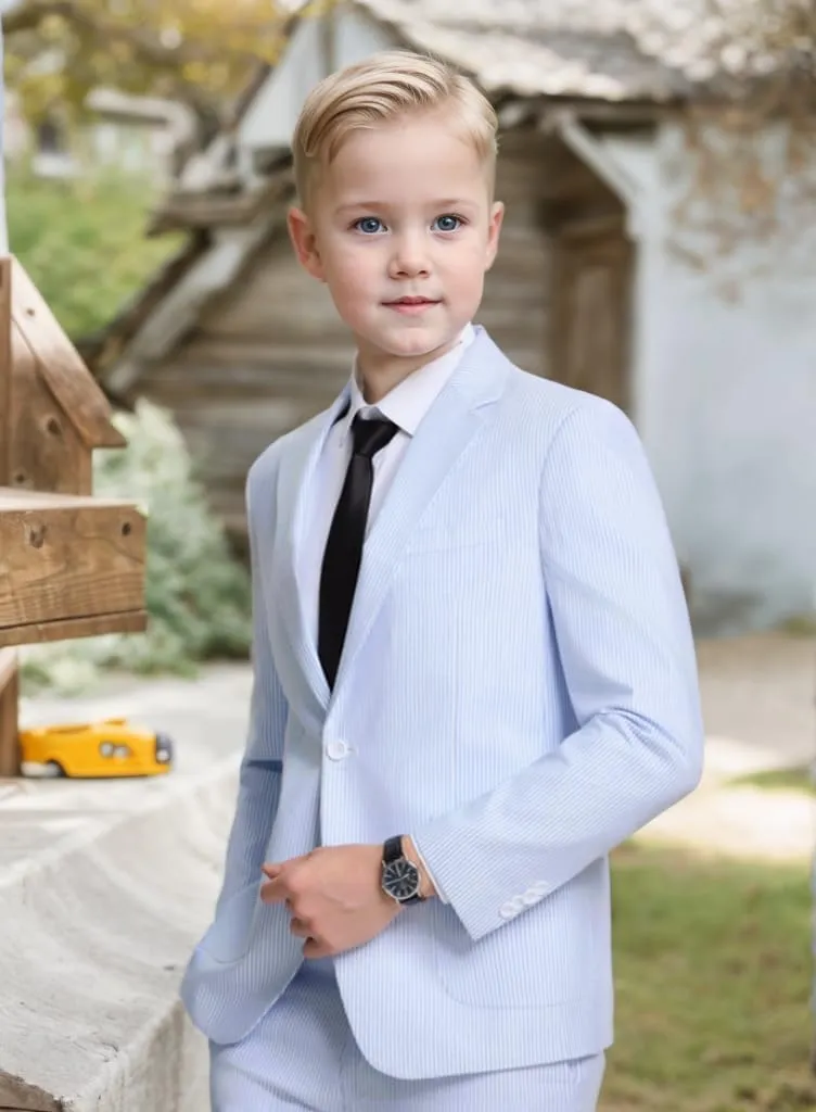 ROZU Boys Seersucker Blazer Lightweight Breathable Jacket Casual Stylish Summer Sport Coat for Wedding Travel