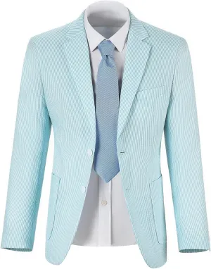 ROZU Boys Seersucker Blazer Lightweight Breathable Jacket Casual Stylish Summer Sport Coat for Wedding Travel
