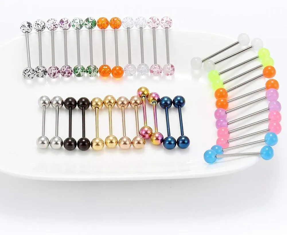 Ruifan 316L Stainless Steel Nipplerings Nipple Shield Barbell Tongue Rings Bar Body Piercing Jewelry 16G 16mm for Women Men 2-36PCS