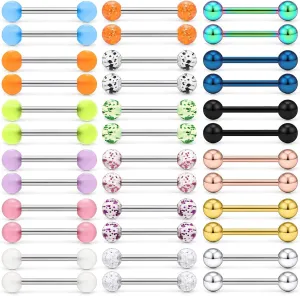 Ruifan 316L Stainless Steel Nipplerings Nipple Shield Barbell Tongue Rings Bar Body Piercing Jewelry 16G 16mm for Women Men 2-36PCS