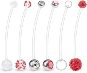 Ruifan 6PCS Mix Style Pregnancy Sport Maternity Flexible Bioplast Belly Navel Button Ring Retainer 14G 1 1/2Inch (38mm) - New Red