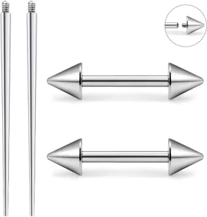 Ruifan Titanium Internally Threaded Nipple Piercing Jewelry Barbell Ring Spike Tongue Rings Nipple Straight Body Piercing Jewelry for Women Men 16G 14G 12mm 14mm 16mm With Straight Piercing Taper