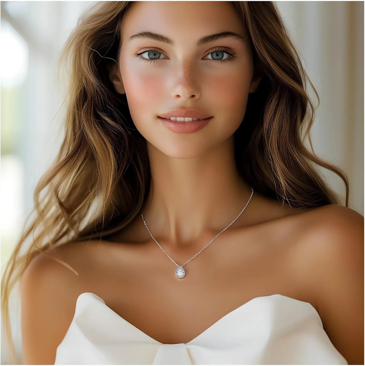 S925 Sterling Silver 14K Gold Necklace for Women Teardrop Cubic Zirconia Dainty Necklace Imitation Diamond Pear Cut CZ Pendant Necklaces for Women 18 2 Inch Jewelry Gift for Her