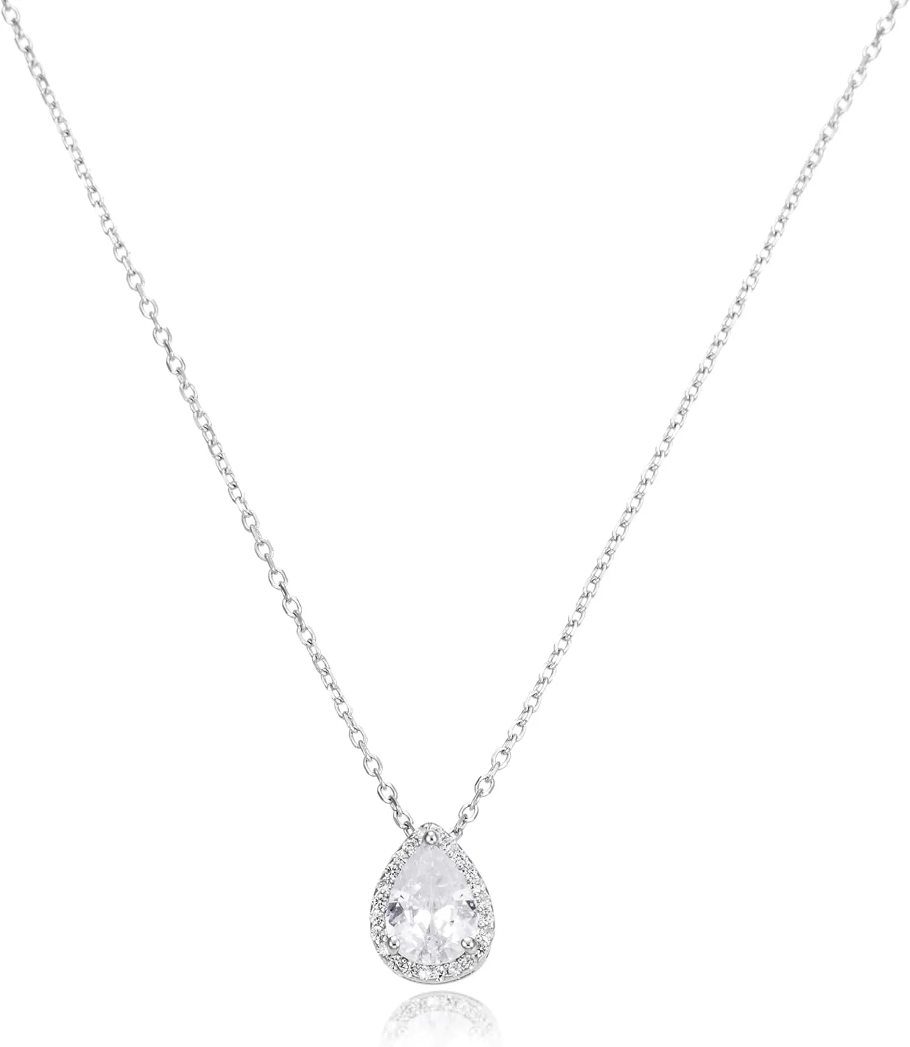 S925 Sterling Silver 14K Gold Necklace for Women Teardrop Cubic Zirconia Dainty Necklace Imitation Diamond Pear Cut CZ Pendant Necklaces for Women 18 2 Inch Jewelry Gift for Her