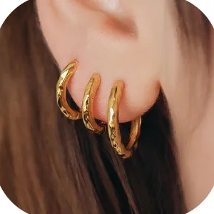 S925 Sterling Silver Hammered Small Gold Hoop Earrings for Women, 18K Gold Plated Huggie Earrings, Hypoallergenic Hinged Mini Hoop, Simple and Everyday Jewelry (12mm,0.47")