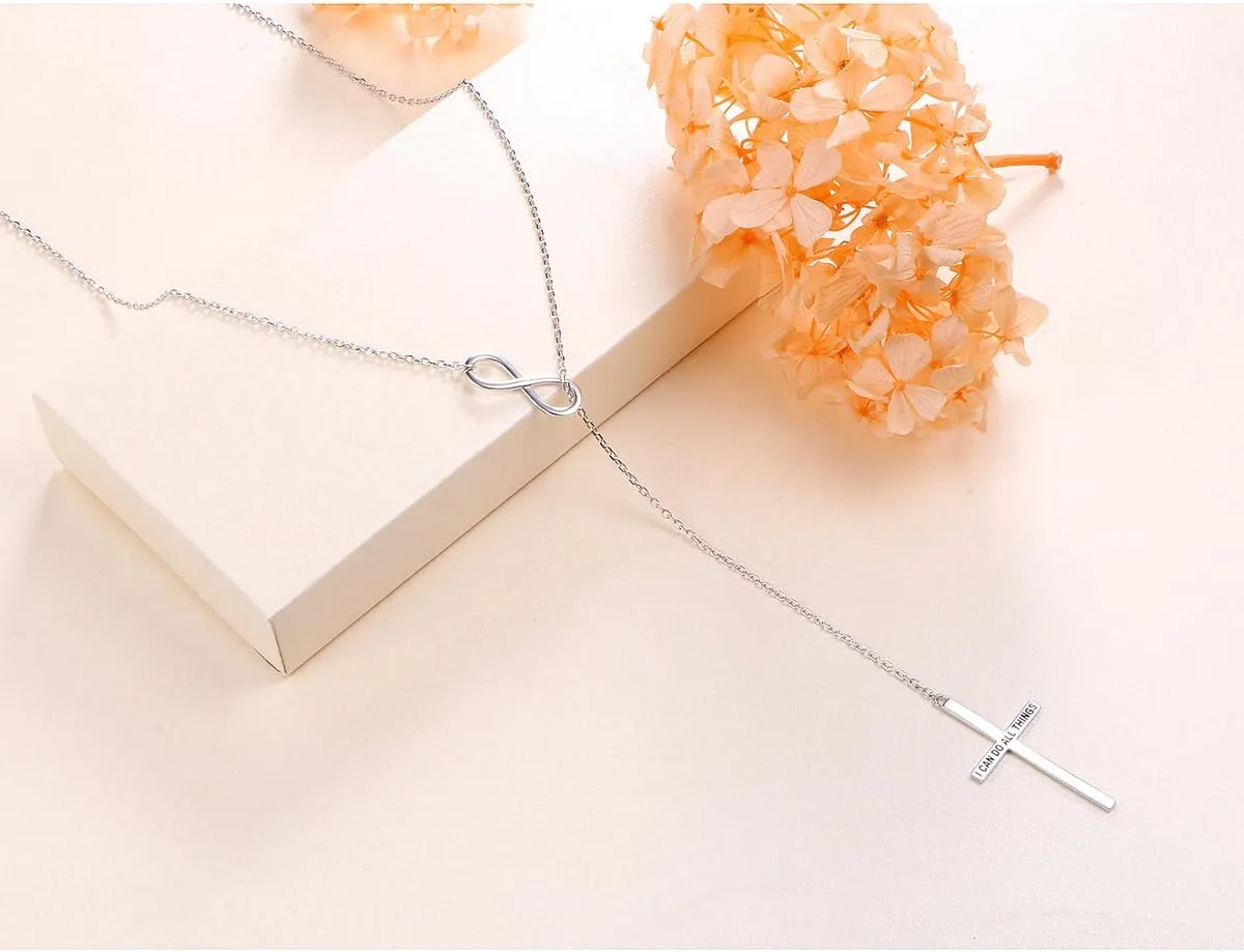 S925 Sterling Silver Y Necklace for Women butterfly/infinity Cross Necklace Lariat Necklace Drop Necklaces Y Necklace Jewelry for Women