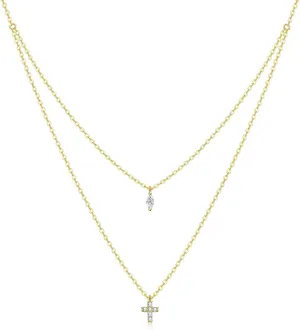 S925 Sterling Sliver Cross Dainty Layered Necklaces for Women 18K Yellow Gold Plated Adjustable Tiny Chain Necklace Mother's Day Anniversary Birthday Jewelry Gifts for Women