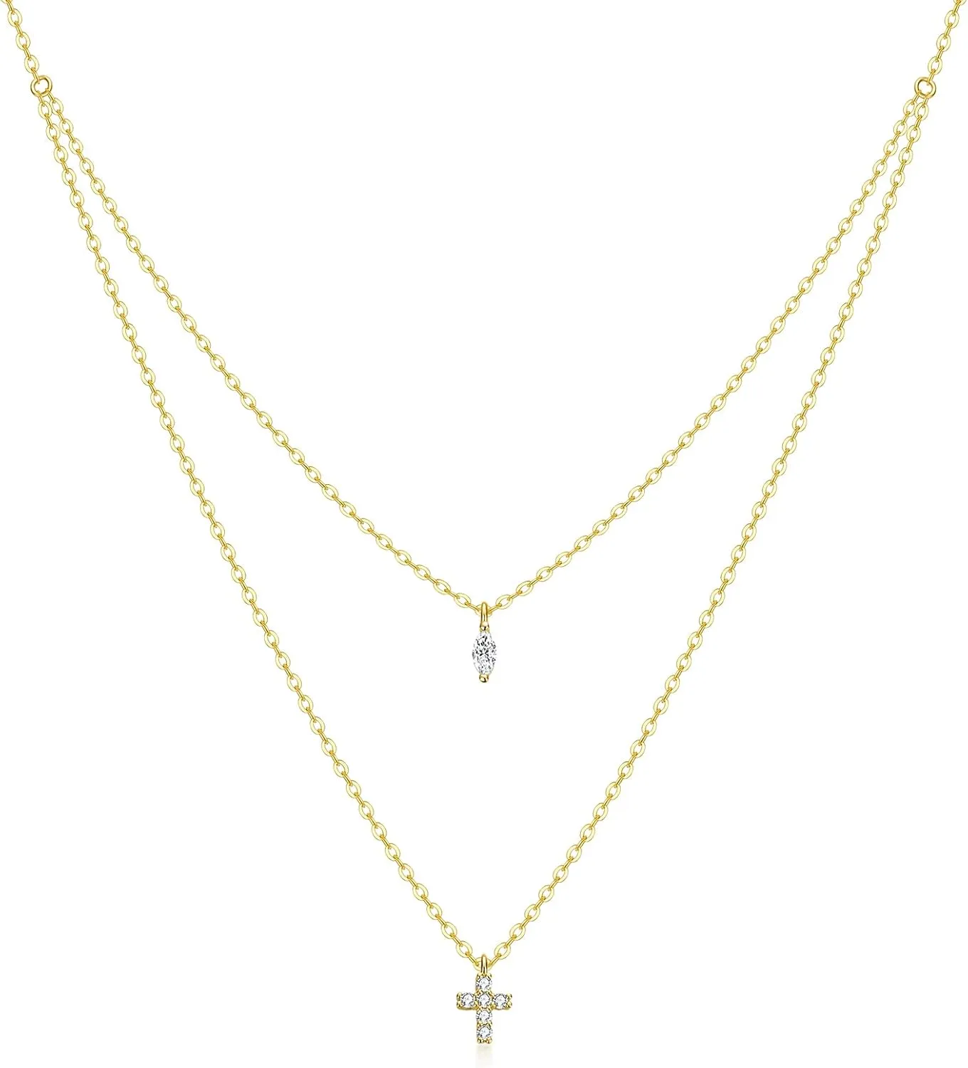 S925 Sterling Sliver Cross Dainty Layered Necklaces for Women 18K Yellow Gold Plated Adjustable Tiny Chain Necklace Mother's Day Anniversary Birthday Jewelry Gifts for Women