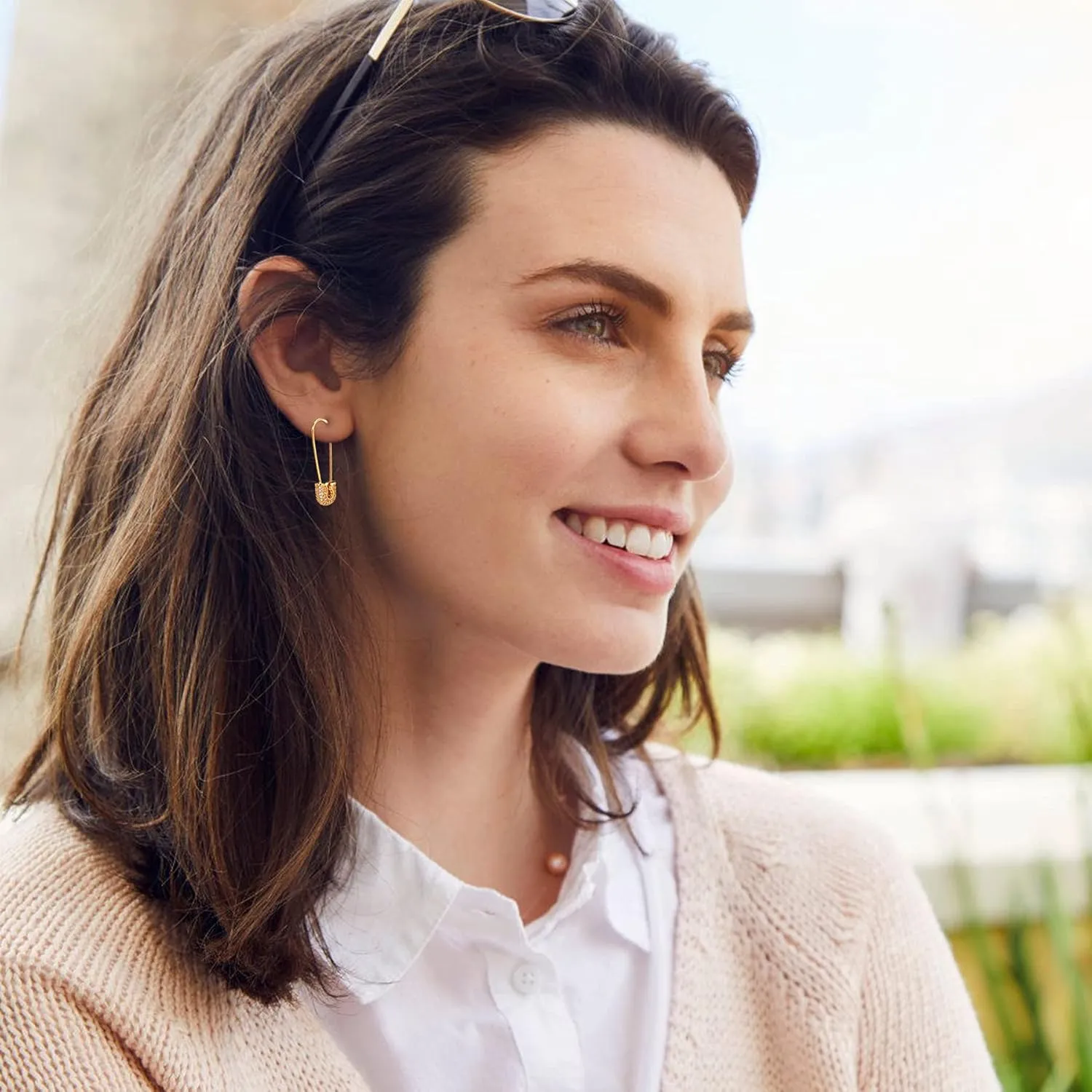 Safety Pin Earrings for Women Silver Gold-Plated Hoop Pin Earrings for Women