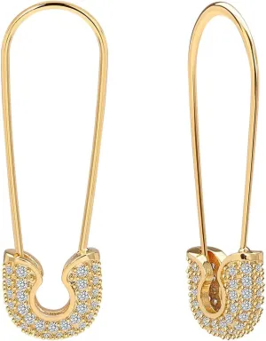 Safety Pin Earrings for Women Silver Gold-Plated Hoop Pin Earrings for Women