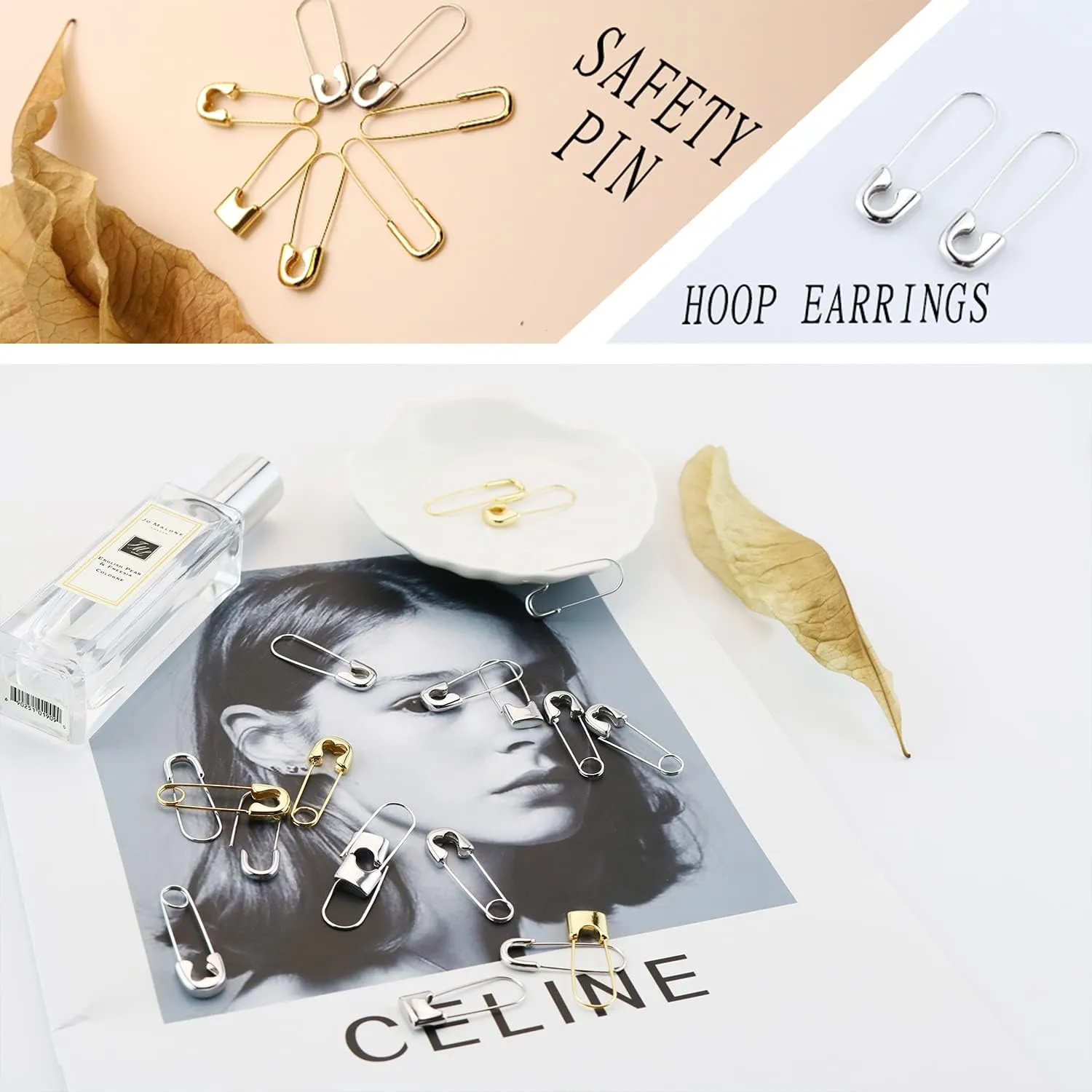 Safety Pin Earrings for Women Silver Gold-Plated Hoop Pin Earrings for Women