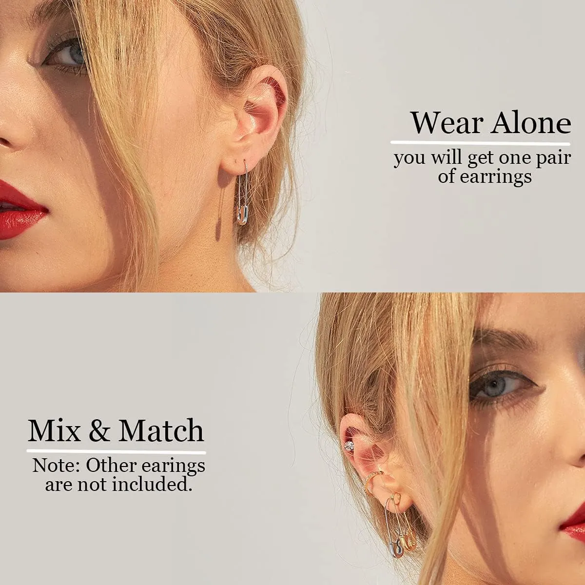 Safety Pin Earrings for Women Silver Gold-Plated Hoop Pin Earrings for Women