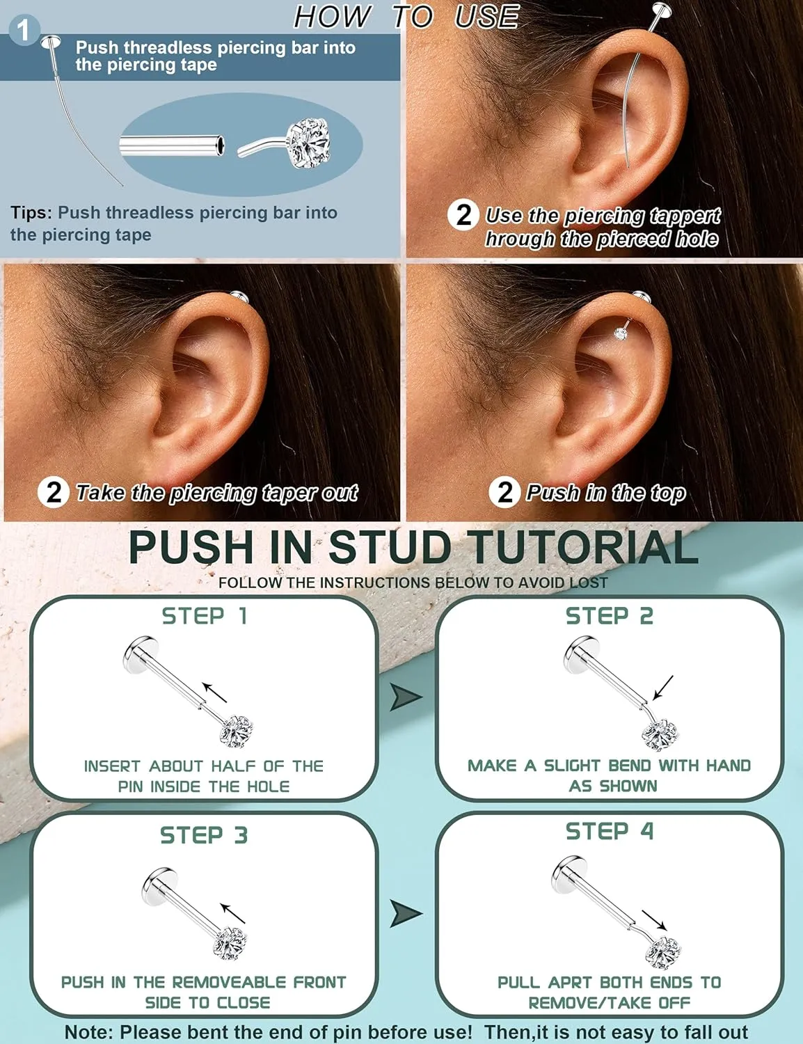 SAILIMUE 14K Gold Filled Threadless Nose Rings Studs - 20G 18G 16G Nose Rings for Women Men Hypoallergenic Surgical Steel Threadless Flat Back Earrings Nose Nostril Medusa Helix Tragus Piercing Jewelry Small Push in Flat Back Nose Studs