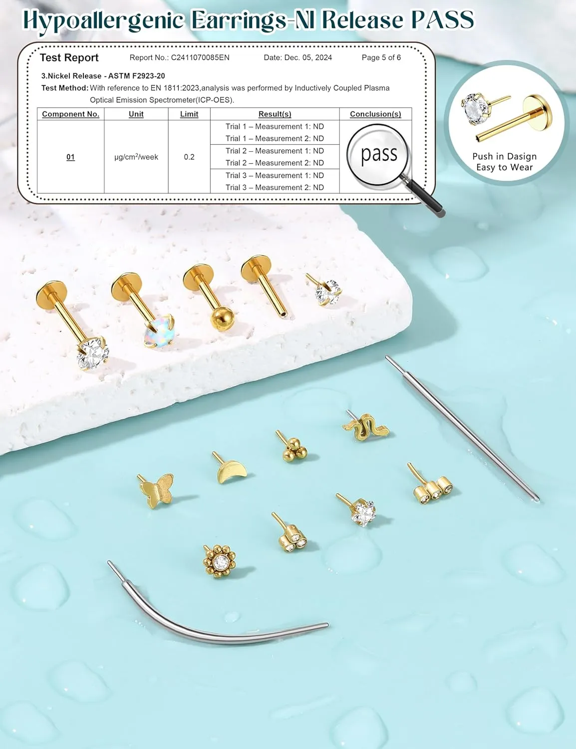 SAILIMUE 14K Gold Filled Threadless Nose Rings Studs - 20G 18G 16G Nose Rings for Women Men Hypoallergenic Surgical Steel Threadless Flat Back Earrings Nose Nostril Medusa Helix Tragus Piercing Jewelry Small Push in Flat Back Nose Studs