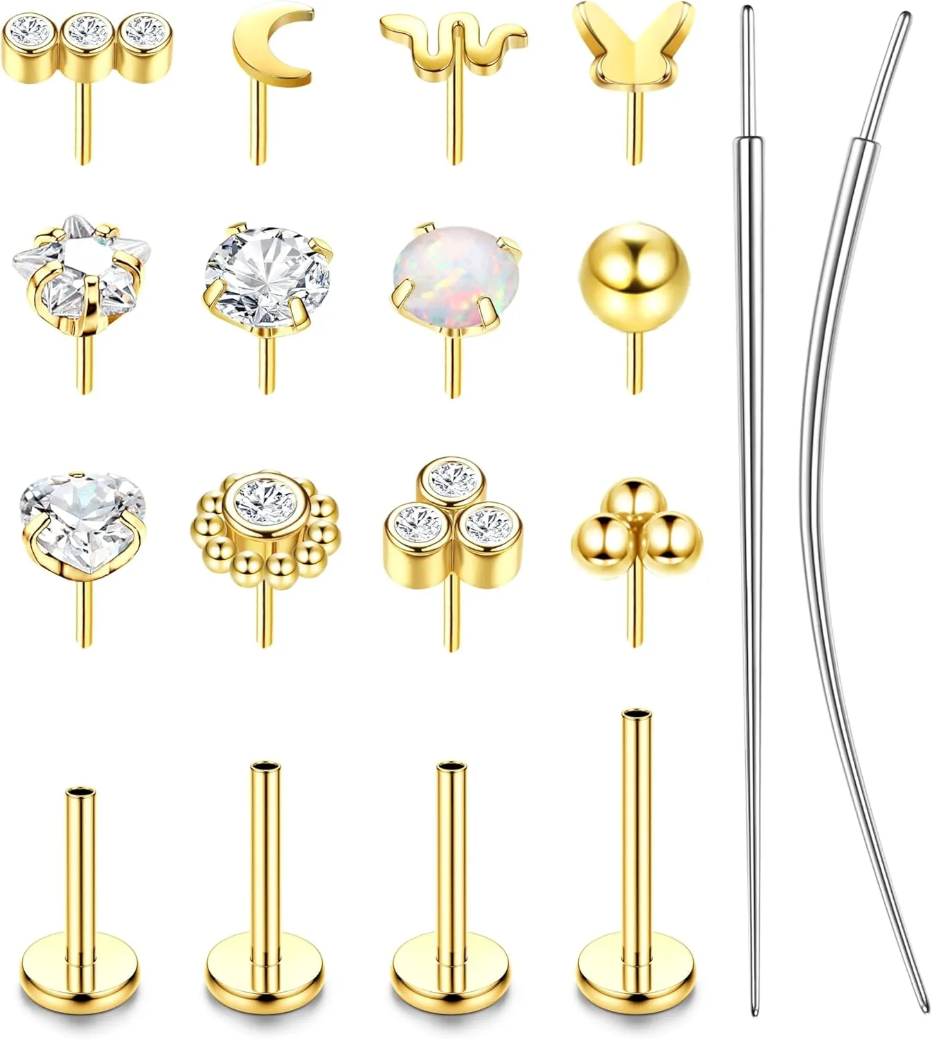 SAILIMUE 14K Gold Filled Threadless Nose Rings Studs - 20G 18G 16G Nose Rings for Women Men Hypoallergenic Surgical Steel Threadless Flat Back Earrings Nose Nostril Medusa Helix Tragus Piercing Jewelry Small Push in Flat Back Nose Studs