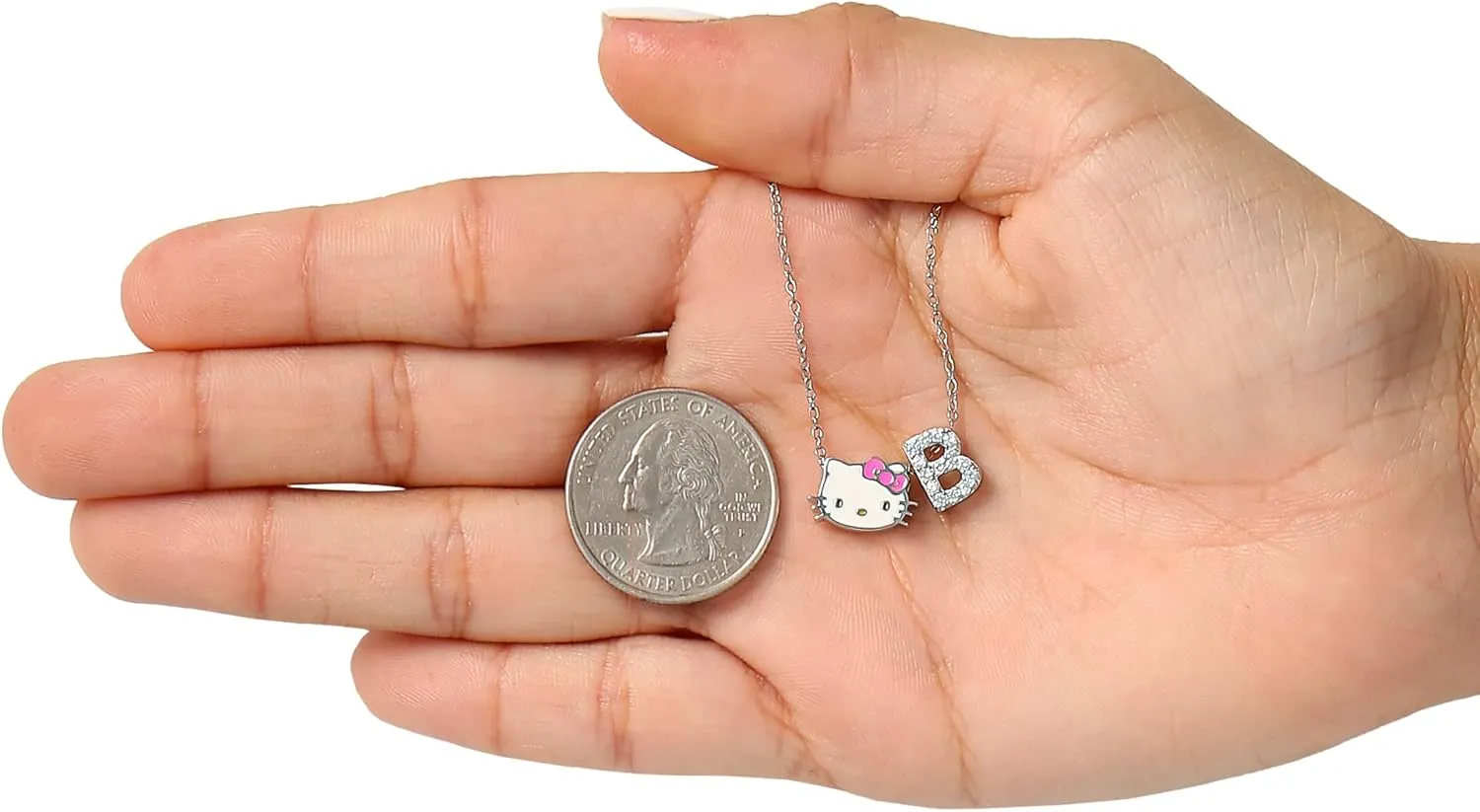 SALLY ROSE Hello Kitty Necklace for Women with Cubic Zirconia Letter Charm - 18" Initial Necklaces for Women Silver Flash-Plated - Official License