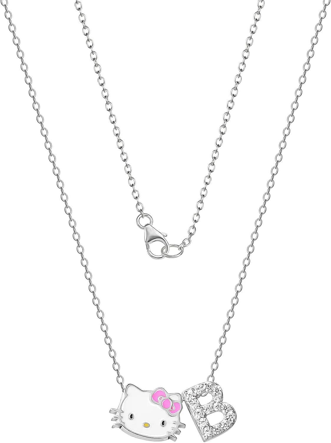 SALLY ROSE Hello Kitty Necklace for Women with Cubic Zirconia Letter Charm - 18" Initial Necklaces for Women Silver Flash-Plated - Official License