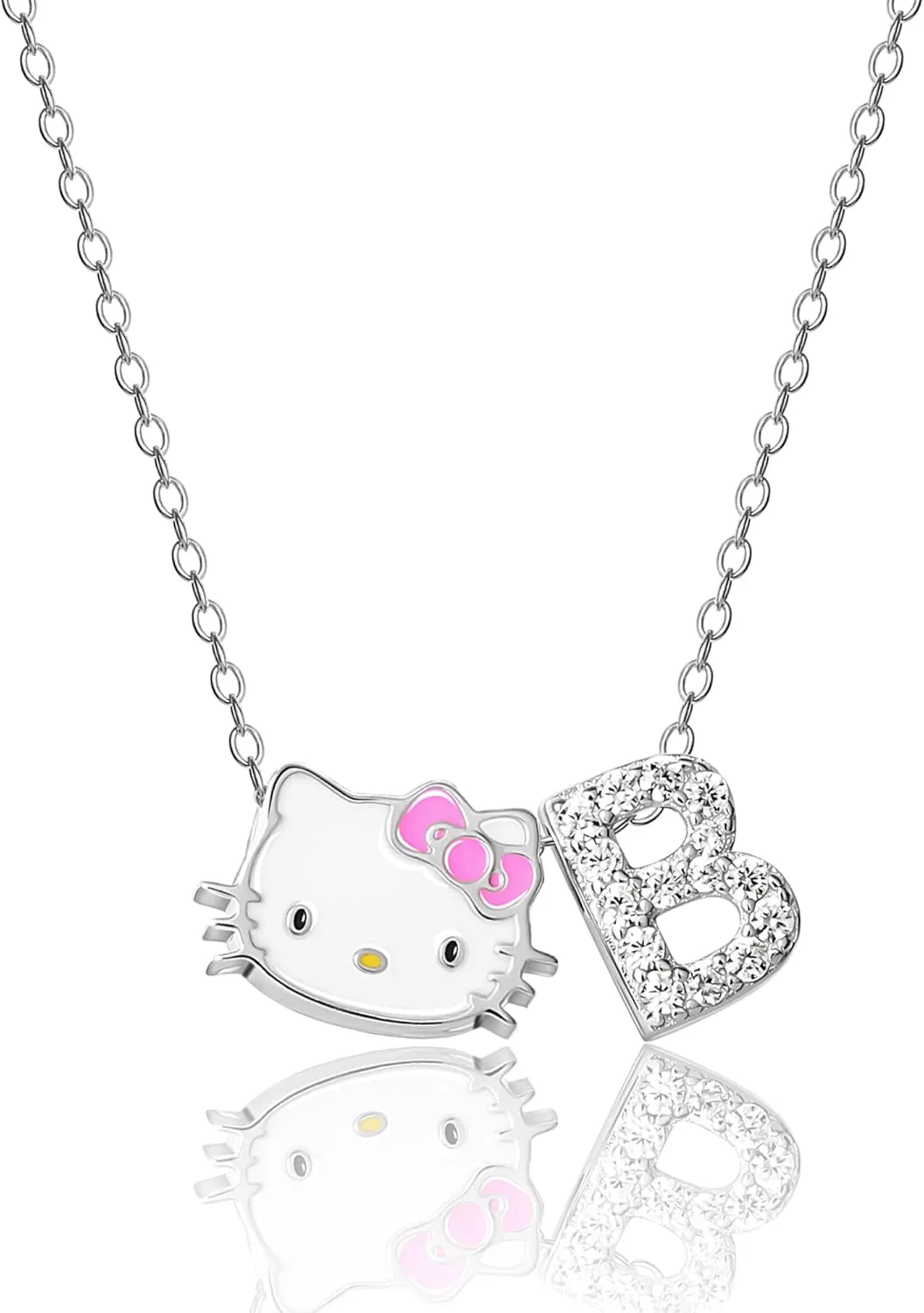 SALLY ROSE Hello Kitty Necklace for Women with Cubic Zirconia Letter Charm - 18" Initial Necklaces for Women Silver Flash-Plated - Official License