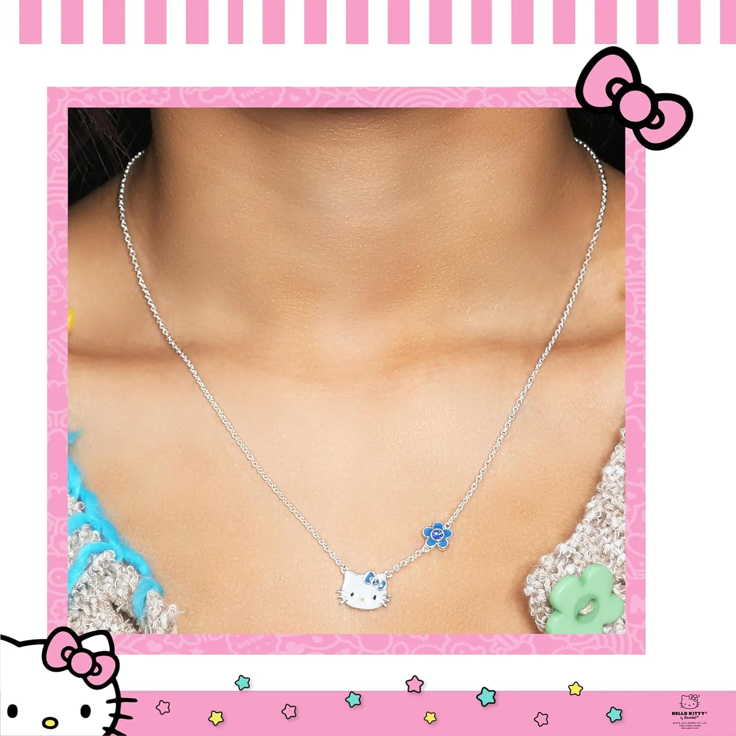 SALLY ROSE Sanrio Hello Kitty Birthstone Necklace 18" - Silver Plated Hello Kitty Necklace with Birthstone Officially Licensed