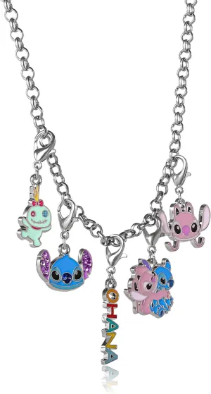 SALLY ROSE Stitch Necklace for Women with 5 Interchangeable Lilo and Stitch Charms, 18" 3" Fashion Stitch Jewelry Official License