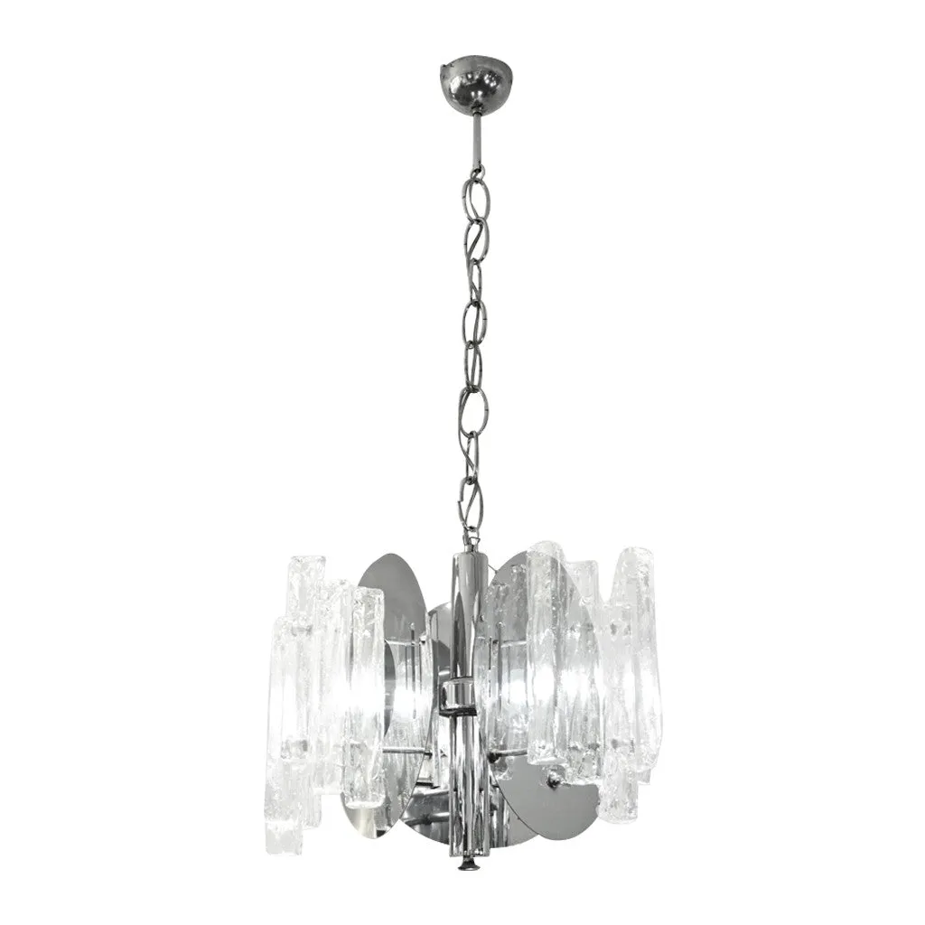 Salviati 1950 Italian Sculptural Modern Nickel Crystal Clear Glass Chandelier