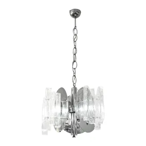 Salviati 1950 Italian Sculptural Modern Nickel Crystal Clear Glass Chandelier