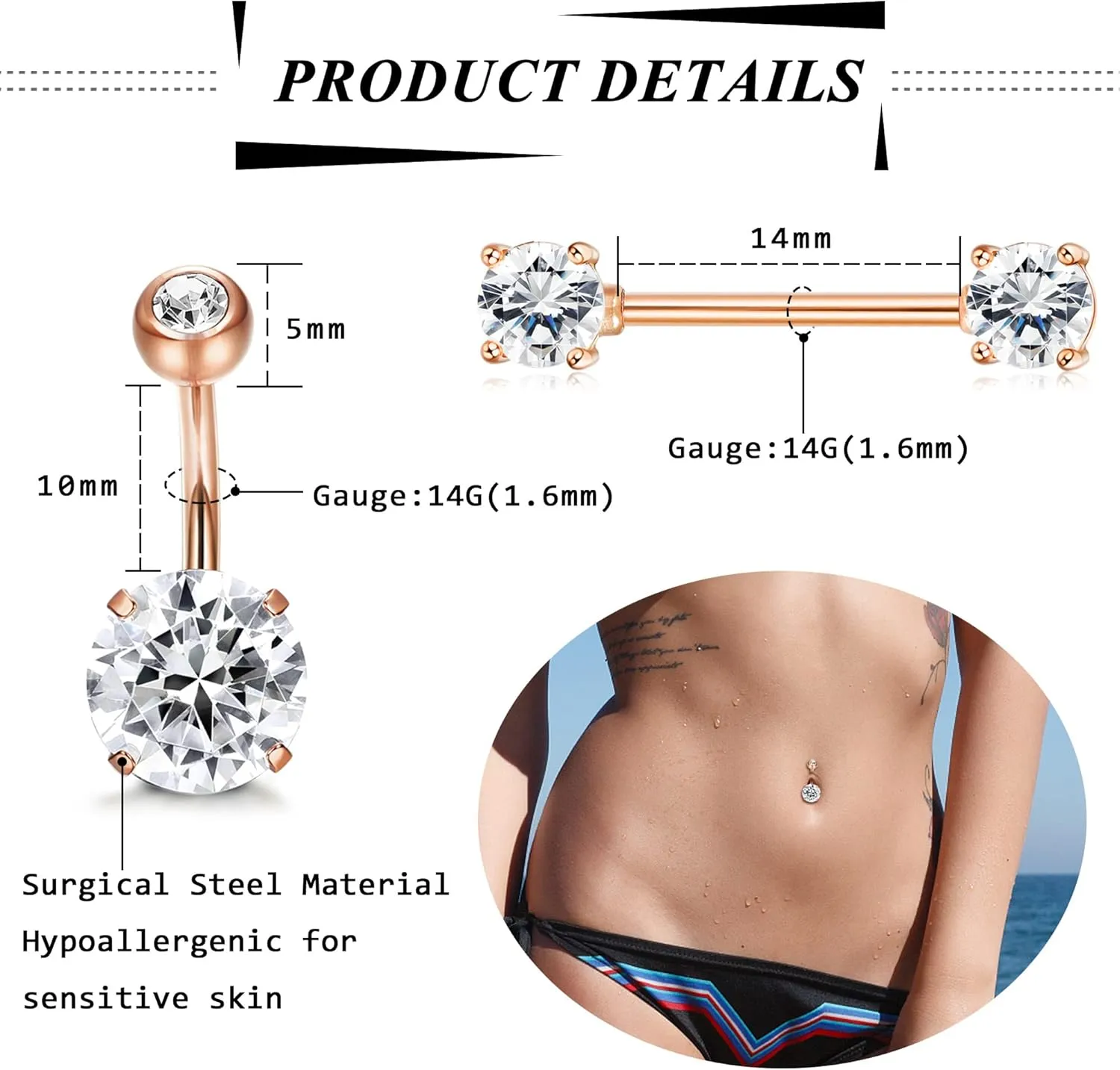 Sanfenly 14G Nipple Rings Belly Button Rings for Women 316L Surgical Steel Curved Navel Barbell CZ Weed Butterfly Tongue Rings Belly Nipple Piercing Jewelry