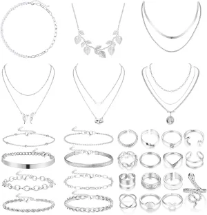 Sanfenly Gold Jewelry Sets for Women - Layered Necklaces, Chain Bracelets, Knuckle Rings for Valentine, Anniversary, Birthday Gift