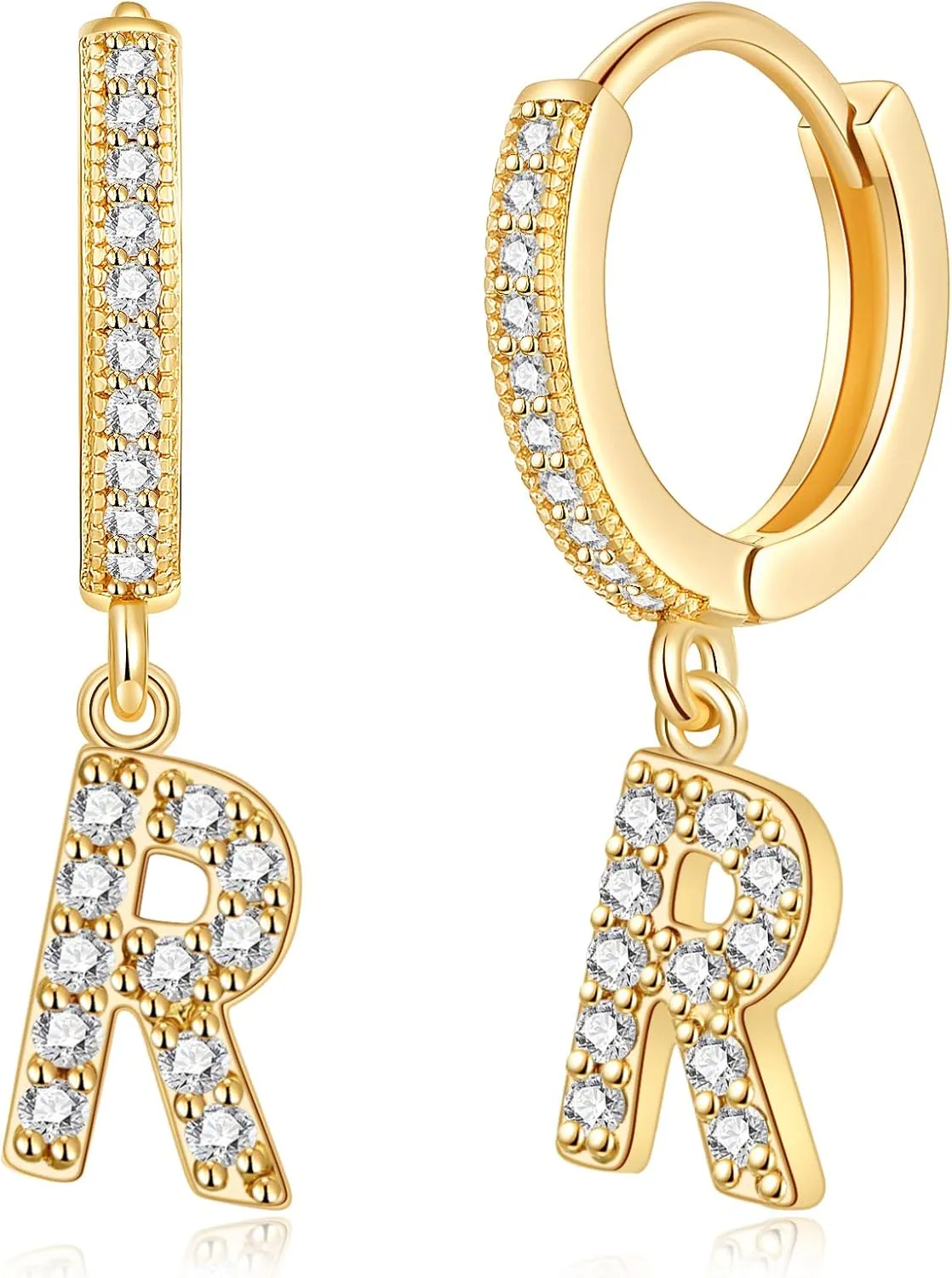 SANNYRA Initial Hoop Earrings for Women, 14K Gold Silver Rose Gold Plated CZ Letter Hypoallergenic Stud Earring Gifts