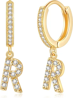 SANNYRA Initial Hoop Earrings for Women, 14K Gold Silver Rose Gold Plated CZ Letter Hypoallergenic Stud Earring Gifts