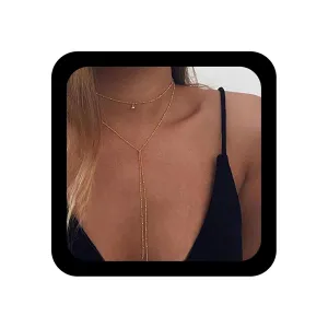 Satellite Chain Y Drop Necklace Gold Bead Y Lariat Necklace Boho Long Drop Y Necklace Vintage Layered Necklace Chain Jewelry