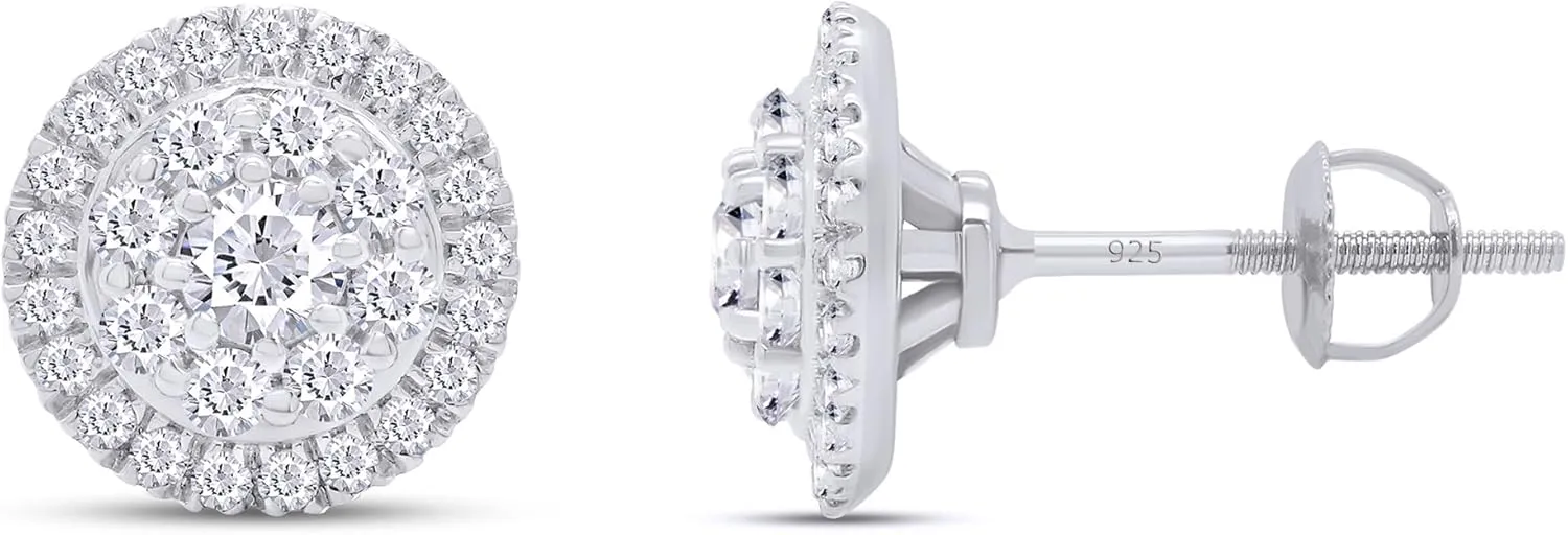 SAVEARTH DIAMONDS Moissanite & Lab Grown Diamond Earrings, 925 Sterling Silver Studs for Women Men,VVS1 Clarity, 14K Gold Plated Small Earrings Studs with Screw Back