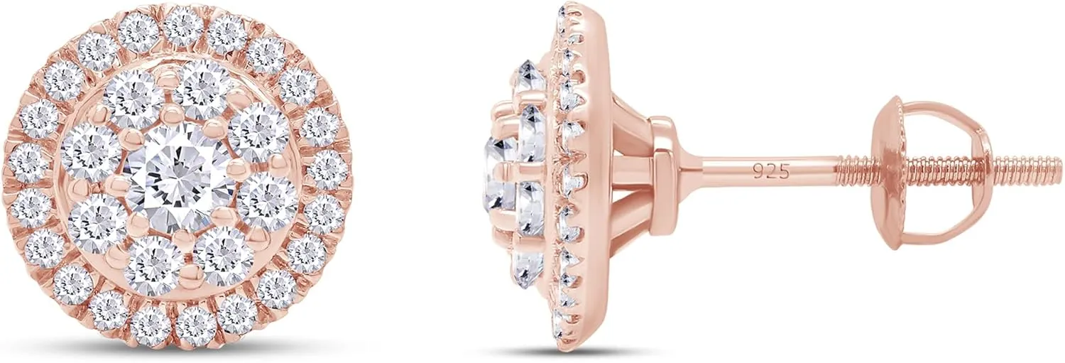 SAVEARTH DIAMONDS Moissanite & Lab Grown Diamond Earrings, 925 Sterling Silver Studs for Women Men,VVS1 Clarity, 14K Gold Plated Small Earrings Studs with Screw Back