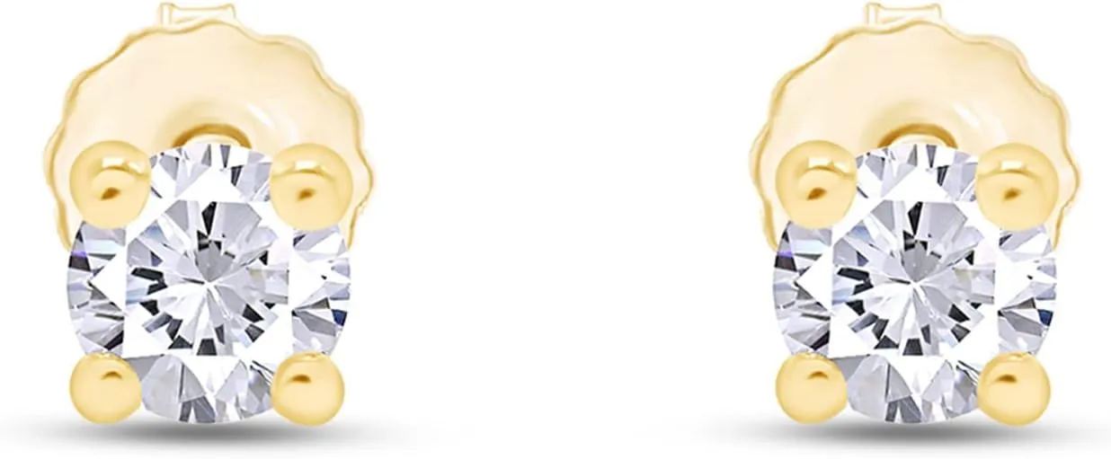 SAVEARTH DIAMONDS Moissanite Stud Earrings 0.20ct,18K Gold Plated 925 Sterling Silver Screw Back, Lab Round Cut Brilliant D Color VVS1 Clarity Moissanite Diamond Earrings Studs for Women Men