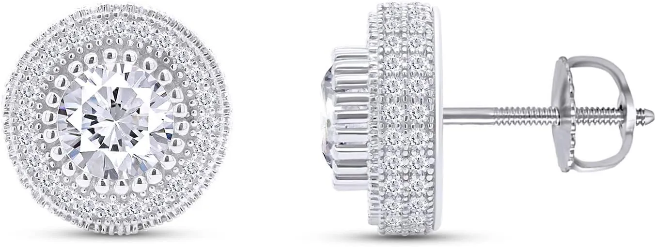 SAVEARTH DIAMONDS Moissanite Stud Earrings 2.50Ct,18K Gold Plated 925 Sterling Silver Screw Back, Lab Created Round Cut Brilliant D Color VVS1 Clarity Moissanite Diamond Earrings Studs for Women Men
