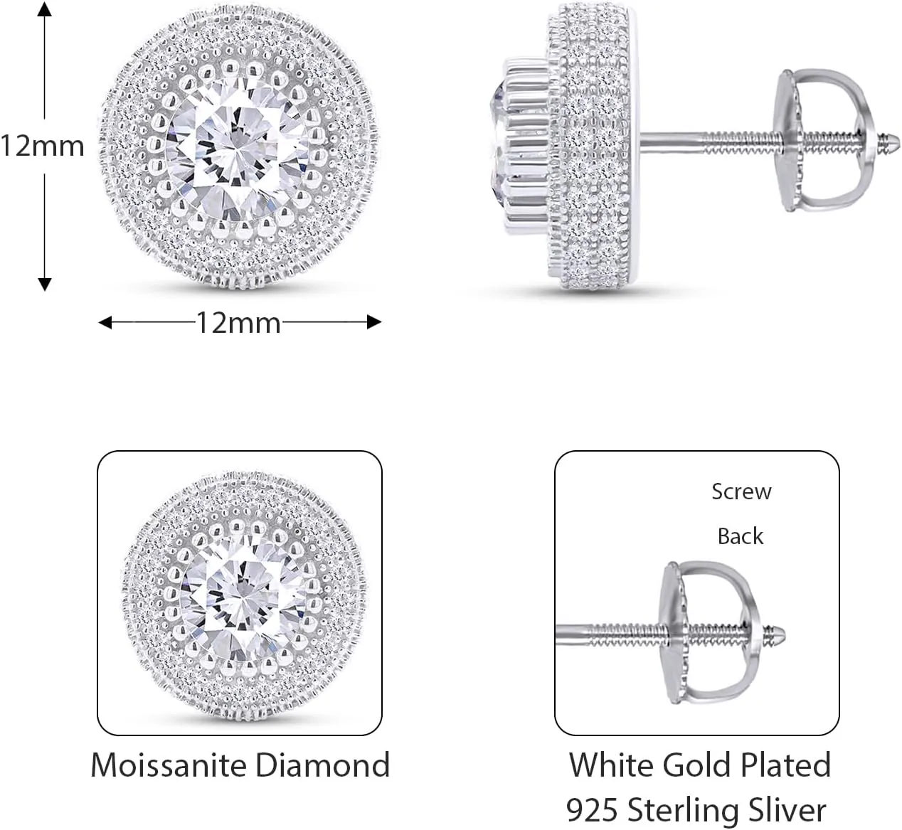 SAVEARTH DIAMONDS Moissanite Stud Earrings 2.50Ct,18K Gold Plated 925 Sterling Silver Screw Back, Lab Created Round Cut Brilliant D Color VVS1 Clarity Moissanite Diamond Earrings Studs for Women Men