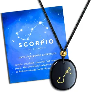 Scorpio Birthstone Healing Crystal Pendant, Onyx November Birthday Zodiac Gifts for Boyfriend Christmas Gift for Best Friends Long Distance Matching Necklaces for Men Women