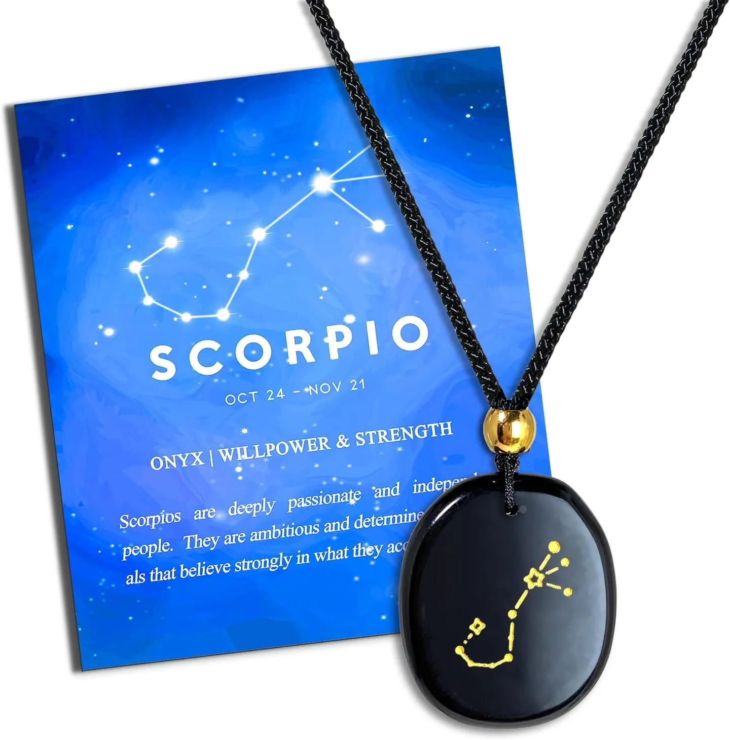 Scorpio Birthstone Healing Crystal Pendant, Onyx November Birthday Zodiac Gifts for Boyfriend Christmas Gift for Best Friends Long Distance Matching Necklaces for Men Women